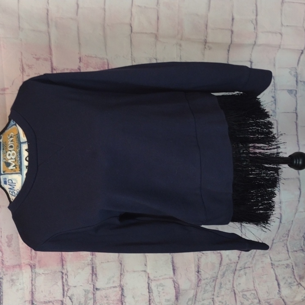 J.CREW blue black heavy sweatshirt with tassel and back zipper size large